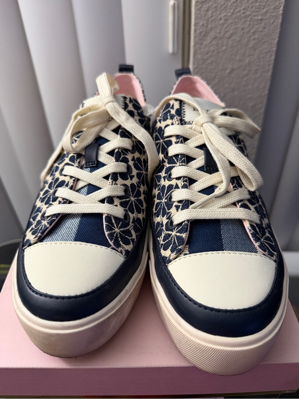 Coach Navy Floral Canvas and Ivory Leather Sneakers